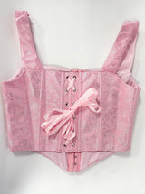 Floral Jacquard Wide Strap Corset Top Front Hook Back Lace Up Square Neck For Women