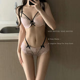 YUQI Alluring Japanese Lolita Lingerie Set Sweet Tea Mousse Bra & Knickers Lace Suspenders Free Shipping Bridal Valentine