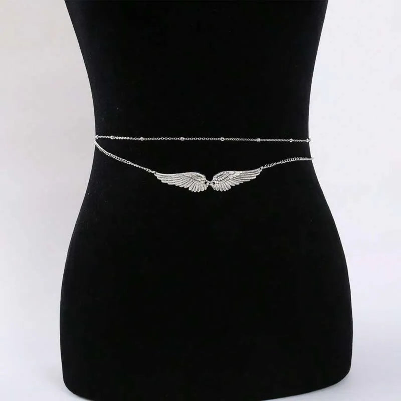 Antique Fashion Waist Chain for Women Charm Double Layer Angel Wings Body Chain Bikini Summer Beach Accessory Jewelry Gift