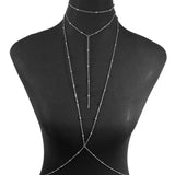 Simple Multilayer Rhinestone Back Chain Necklaces for Women Sexy Metal Shiny Crystal Bikini Waist Chain Body Chain Jewelry Gifts
