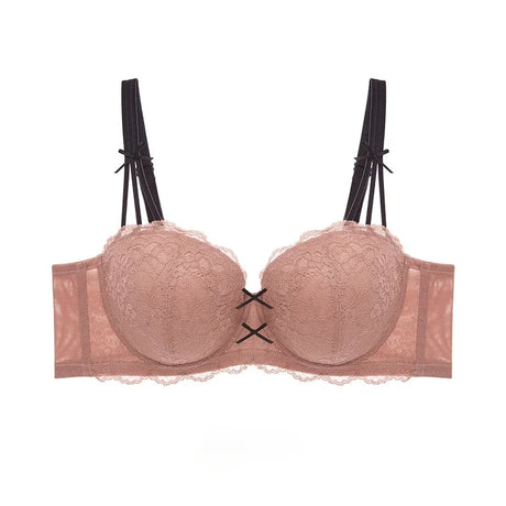 Half Cup Hot Bra Gathered Bowknot Brassiere Thin Large Size Push Up Lace Tube Top Lace Big Chest Revealing Small Lace Bra 9013A