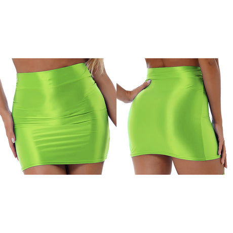 Womens Glossy Two-piece Outfit Oil Shiny Smooth High Waist Mini Skirt with Tank Top Nightclub Rave Outfit Pole Dancing Clubwear