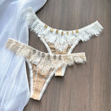 Lady Personalized Custom Thongs Name Crystal Letter T-back Tanga Sexy Women Lace Customized G-String Name Underwear Panties