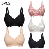 Bras for Women No Underwire Scalloped Wireless Push Up Bra Seamless Full Coverage Supportive Plus Size Tshirt Bra, Soft Breathable Comfortable Bralette, Leopard & Polka Dot Print Ice Silk Bra