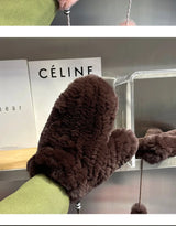 Hot Sale Women's 100% Natural Rabbit Fur Winter Gloves Warm Knit Thick Thermal Mittens Soft Real Fur Outdoor Cold Weather Glove
