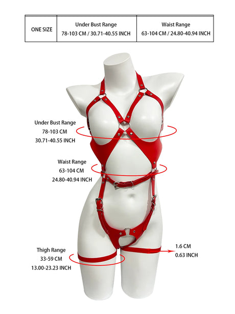Women Sexy Red Full Body Harness Belt Gothic Leather Lingerie Garter Belt Bondage Chest Harness BDSM Fetish Clothing Rave Outfit