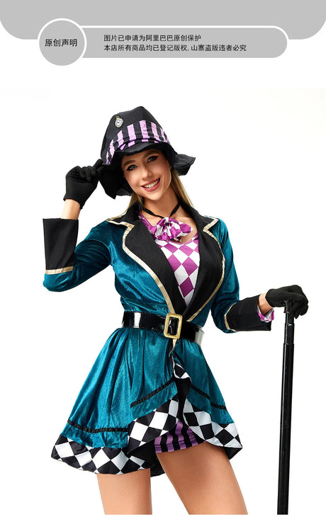 Magician Clown Cosplay Costume Alice Costume Circus Outfits Hatter Halloween Carnival Stage Performance Roleplay Clothes