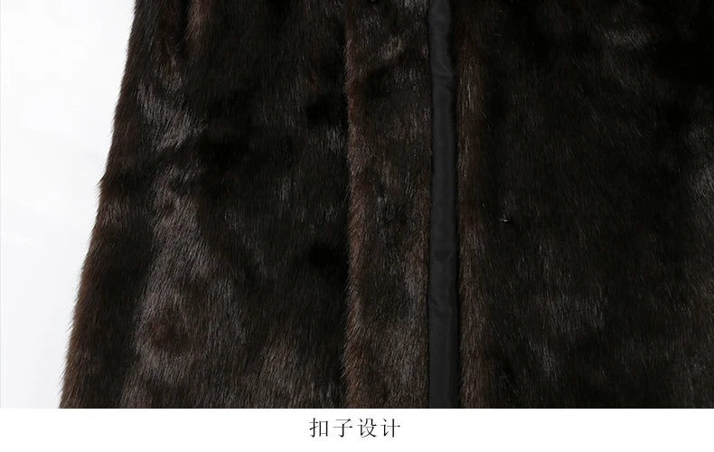 Nerazzurri Autumn Winter Extra Long Thick Warm Brown Fluffy Faux Mink Fur Coat Women Luxury Elegant Chic Furry Overcoat 2024