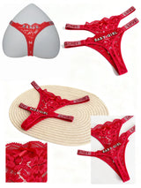 Custom Rhinestone Letter Name Thong Sexy Lace Panties Low-Rise Crystal Letter G-string Personalized Gift Wife Lover Anniversary