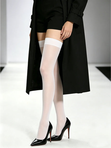 1/3/5 Pairs Women's Thigh High Sheer Stockings 5 Colors Opaque Top for Party