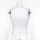 Creative Metal Decoration Tank Tops Women Edgy Clothes Y2k Accessories Sleeveless Crop Top Slim Fit Ropa De Mujer Camison Verano