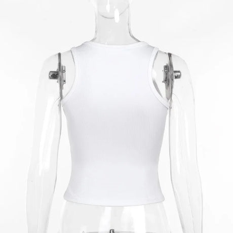 Creative Metal Decoration Tank Tops Women Edgy Clothes Y2k Accessories Sleeveless Crop Top Slim Fit Ropa De Mujer Camison Verano