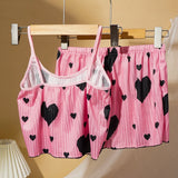 Heart Print Pajama Set Sleeveless Crop Top and Shorts Comfy Sleepwear Loungewear Nightwear Casual Soft T-Shirts Shorts