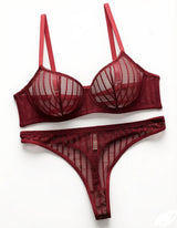 Fashion Stripes Style Lace Lingerie Set Ultra-Thin Red Lace Bra & Thong Sexy Ultra-Thin Underwear Set Ideal Gift for Her MR2864