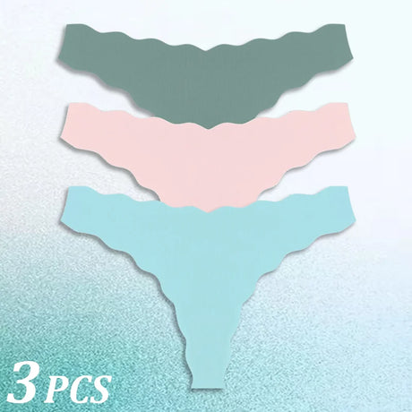 3PCS Women Seamless Panties Wavy Design Ultra-thin Panties Women Ice Silk Underwear Sexy Panty Low Waist G-string Female Solid