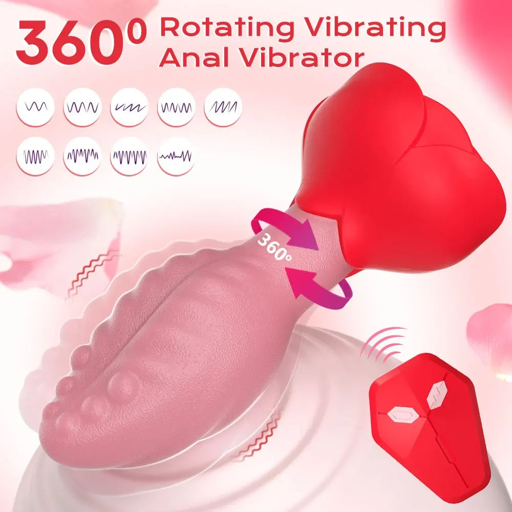 Luxurious Field Remote Control 360° Rotation Tongue Vibrator Rose Butt Plug Prostate Massager Adults Sex Toys for Women Men Gay