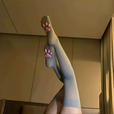 1 Pair 3D Cat Paw Meat Pad Knee High Socks, Home Floor Socks,Creative Funny Socks For Girls