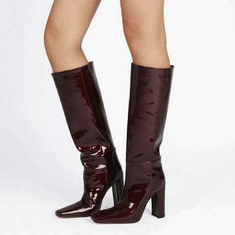 2024 NEW Fashion High Tube Knee High Boots 10cm/6.5cm Thick Heel 21 Colors Women Short Plush Boots Size 45 Winter Leather Shoes