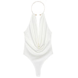 HXAO Sexy Halter Neck Bodysuit Women Summer Brown White Slimming Body Backless Off Shoulder Sleeveless Thong Top Women Bodysuit