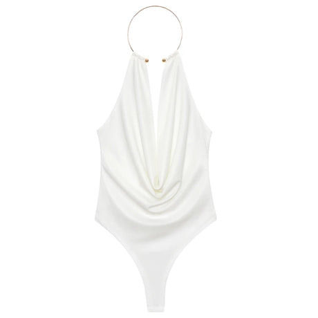 HXAO Brown Halter Bodysuit Women Summer Bodys For Sexy Women Off Shoulder Sleeveless Thong Bodysuit With Open Back Rave Bodysuit