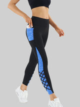 Contrast Geometric Print Pocket Yoga Leggings for Women, High Waist Compression Workout Gym Fitness Trousers