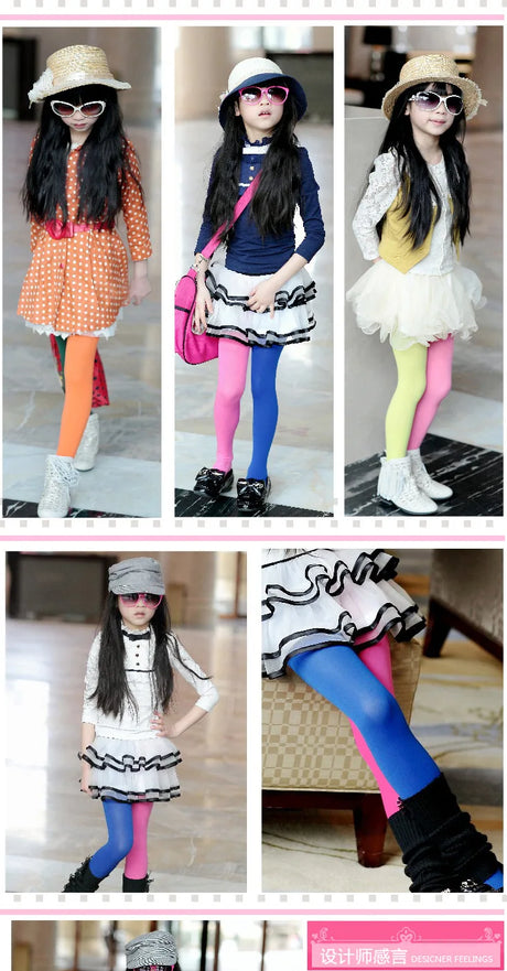 Candy Color Mixed Tights for Girls Baby Stretch Trouser Skinny Pants Women Kids To Tone Dance Pantyhose Courful Fashion Stocking