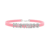 Sexy Rhinestone Letters Hotwife Collar Choker for Women Men DIY Customized Necklaces Pink Suede Leather Cosplay Jewelry Gift