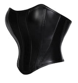 Women Faux Leather Strapless Corset Boned Back Lace Up Waist Cincher Gothic Party Club Night Out Wear
