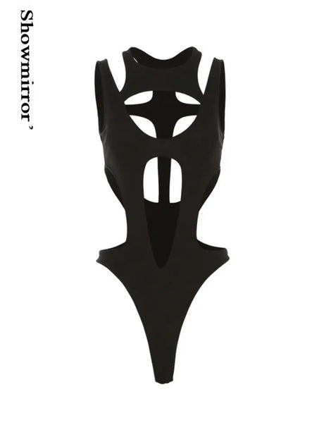 Gothic tops Y2k clothes sexy spicy hollow out bodysuit nigh clubwearr ashion women's patchwork slim fitting jumpsuit top tees