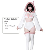 SENMHS Original Japanese Sweet Lolita Cat Girl Cosplay Set Women Kawaii Cat Paw Bikini with Hooded Bodysuit Photo Shoot Hallowee