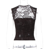 Hugcitar Summer Square Collar Solid Patchwork Lace Sexy Crop Tank Top Fashion Female Clothes Streetwear Vacation Club