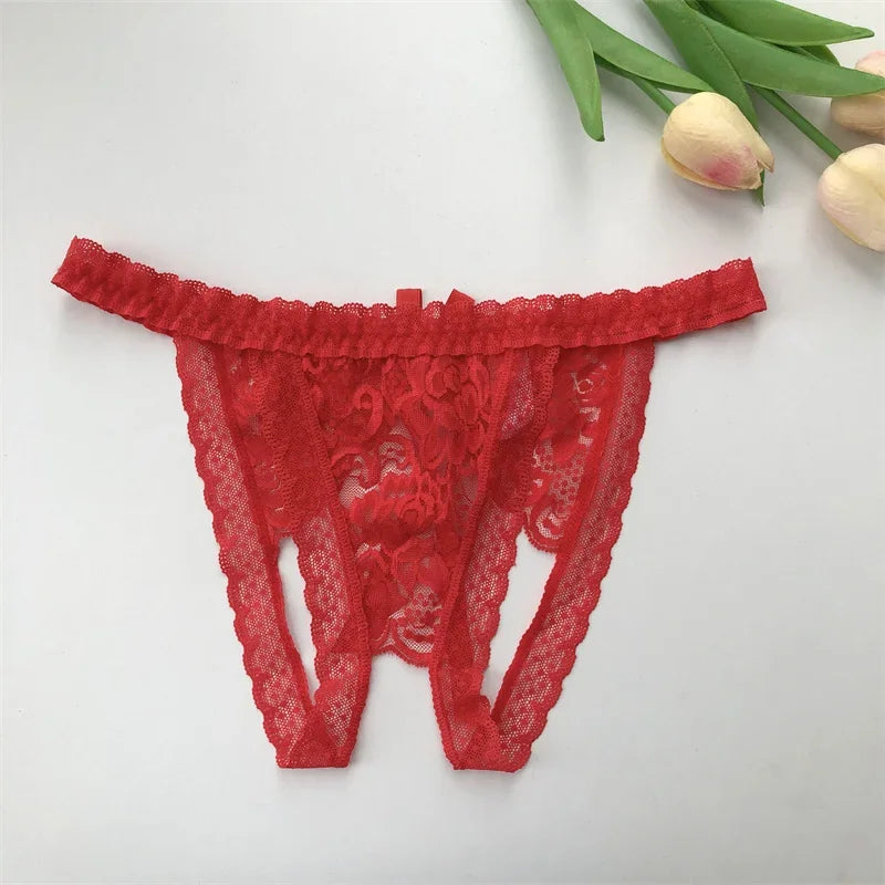 Customized Crystal Name Letters Women's Sexy Breathable Lace Underwear Low Waisted Opening Thong Bikini Erotic G-String Panties