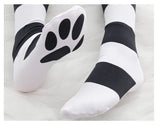 Lolita Over Knee Socks Pink Strip Kawaii Cat Paw Print Stockings Lolita Gothic Velvet Over The Knee Thigh High JK Long Stockings