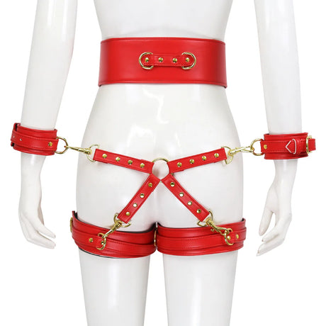 Leather BDSM Harness Woman Accessories Set Fetish Lingerie Body Bondage Gear Waist Thigh Restraints Cuffs Garter Belt Sex Toys