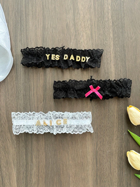Women Custom Name Bow Leg Ring Sexy Personalized Name Lace Garter Leg Loop Wedding Garters Bridal Cosplay Thigh Ring Lovers Gift