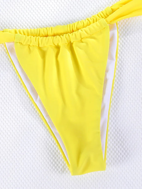 Solid Color Swimwear Ties Yellow Swimsuit Women Micro Bikini Thongs Summer Push Up Biquini Brazilian String Bathing Suit