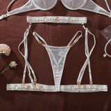2026 Fashion Heavy Crafted Metal Decorative Lingerie Set with Buckle Women Mesh Transparent Bra Lady Sexy Body Shaping Underwear