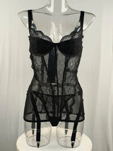 Women's Black Lace Teddy Bodysuit Underwire Corset Garter Straps Sheer Floral Embroidery Sexy Lingerie Party Fashion Outfit