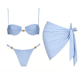 Push Up 3Pcs Swimsuit Sexy Bikini Women Swimwear Brazilian Biquini Crochet Skirt Bathingsuit Female Solid Swim Suit Beachwear