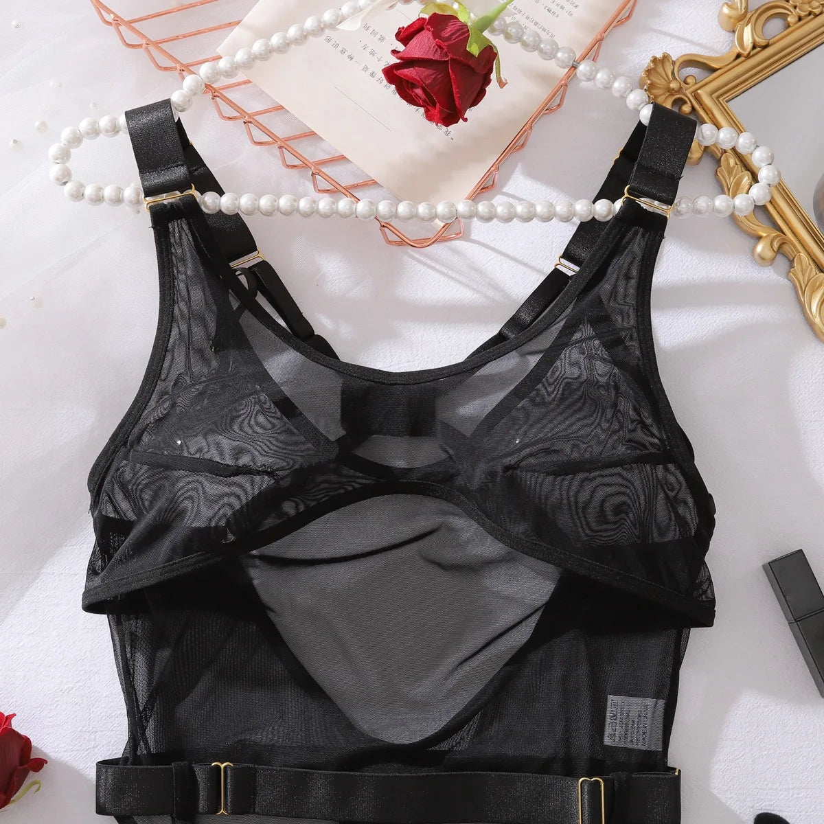 Sexy Lingerie Bodysuit Sheer Mesh Crotchless Romper Womens Shapewear Jumpsuit Romantic Nightwear See Through One Piece Teddy