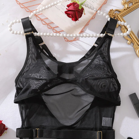 Sexy Lingerie Bodysuit Sheer Mesh Crotchless Romper Womens Shapewear Jumpsuit Romantic Nightwear See Through One Piece Teddy