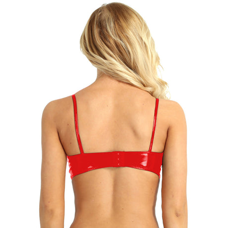 Womens Lingerie Fashion Wetlook Faux Leather Bra Sexy Wire-free No Pad Bra Top Brassiere Raves Pole Dances Costume Clubwear
