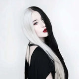 Cosplay Halloween Party Wigs CRUELLA Deville De Vil Black White With Bangs Short Bob Hair for Women Heat-Resistant Synthetic Wig