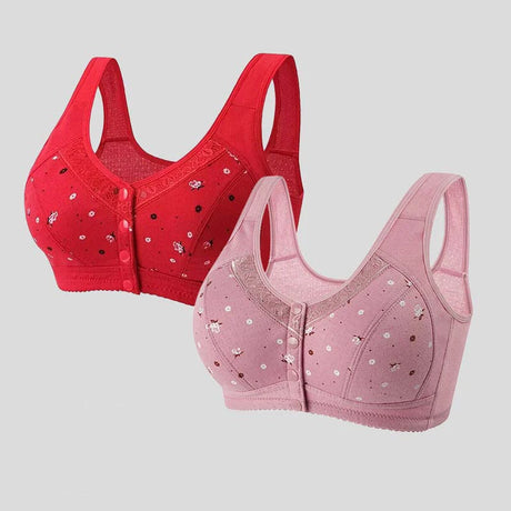 FallSweet Front Closure Cotton Bra for Women Plus Size Seamless Wireless Sports Bras Thin Underwear for Middle-Aged & Elderly