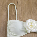 Sexy Flower Bandeau Swimwear Thong Bikini Women Lace-up Swimsuits Swimming Bathing Suit Brazilian Bikinis Set Mujer Biquini