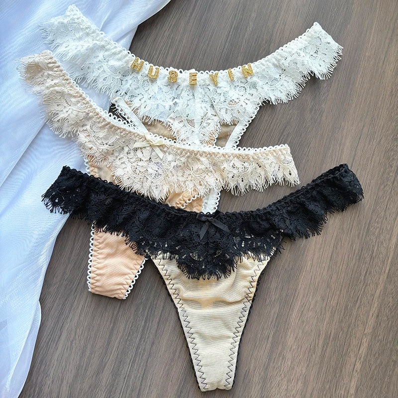 Lady Personalized Custom Thongs Name Crystal Letter T-back Tanga Sexy Women Lace Customized G-String Name Underwear Panties