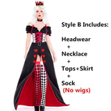 Queen of Hearts Costume Women Alice in Wonderland Costume Poker Queen Cosplay Halloween Carnival Masquerade Costumes Sexy Dress