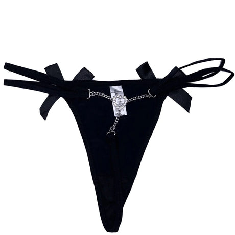 Sexy Crotchless Panties For Women Erotic Ultra Thin Thong Thin Strap Metal Chain Letters Briefs Breathable Seamless Dingzzkll