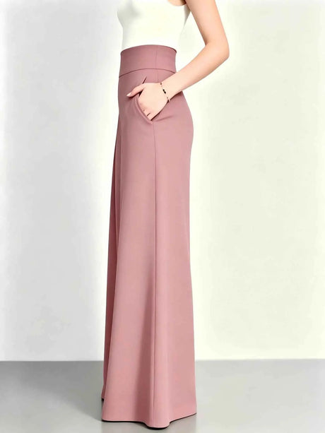 Elegant Women High Rise Pleated Palazzo Pants Solid Multi Color Loose Fit Flare Long Trousers Business Office Work Wear Wide Leg
