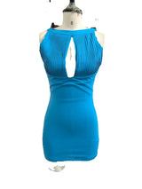 Elegant Ribbed Knit Halter Dress Lady Sexy Blue Vertical Stripe Slim Fit Cutout Sleeveless Mini Skirt Street Y2k Club Party Wear